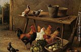 Chickens and Pigeons in a Farmyard by Edgar Hunt